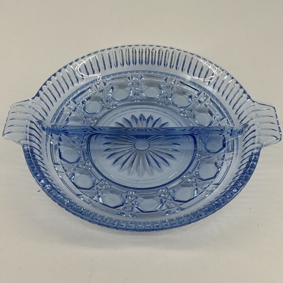 Vintage 1940s Indiana Glass Blue Windsor Pattern Divided Relish Tray Made USA - Picture 1 of 15